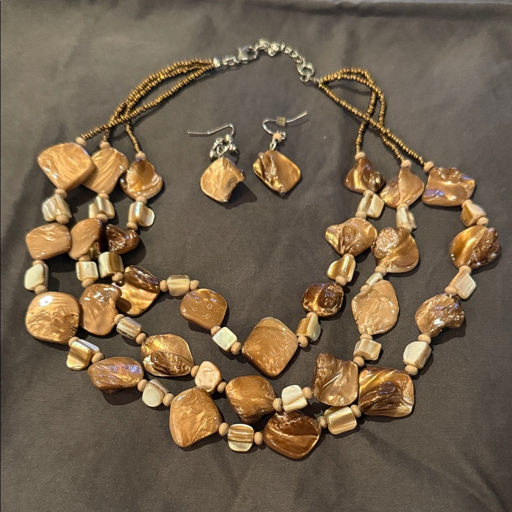 Elegant Brown Beaded Necklace and Earring Set